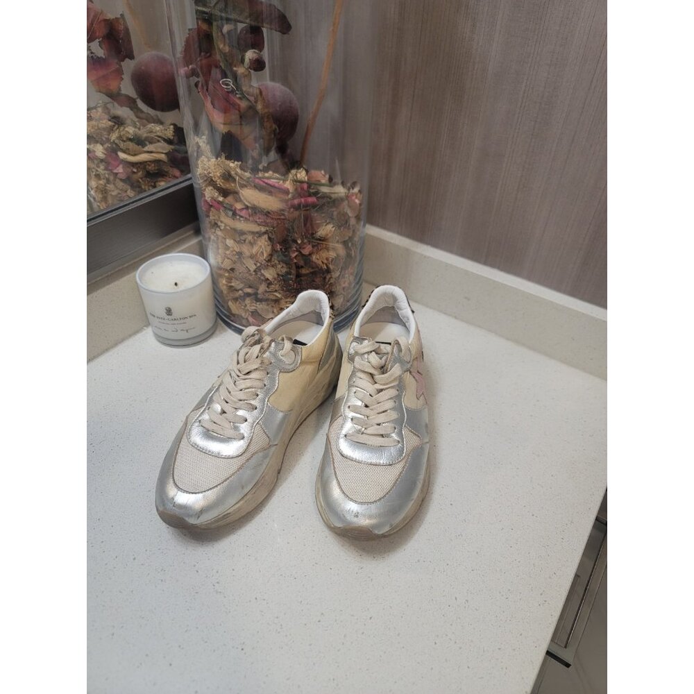 Golden Goose Silver, Cream & Pink Running Sneakers